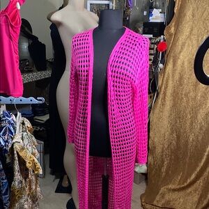 Vibrant Pink Mesh Knit Long cover Up
